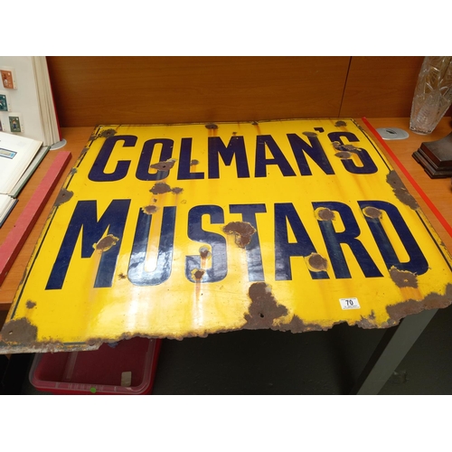 70 - A large Colmans mustard enamel sign - condition as per photograph 
38 inches x 36 inches