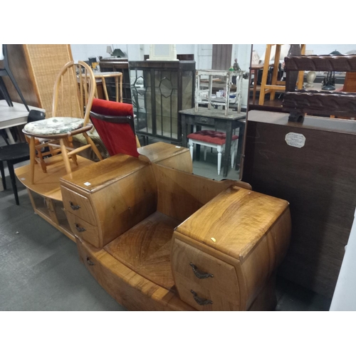 370 - A walnut dressing table, wicker chair, dining chair, stool and a coffee table