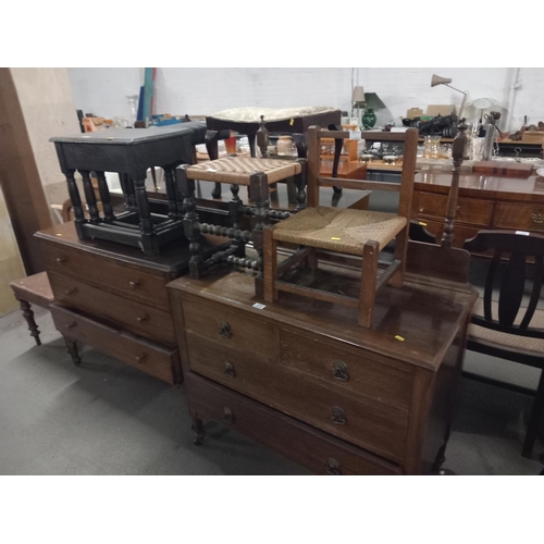 372 - Two oak chest of drawers, nest of tables, hall chair etc