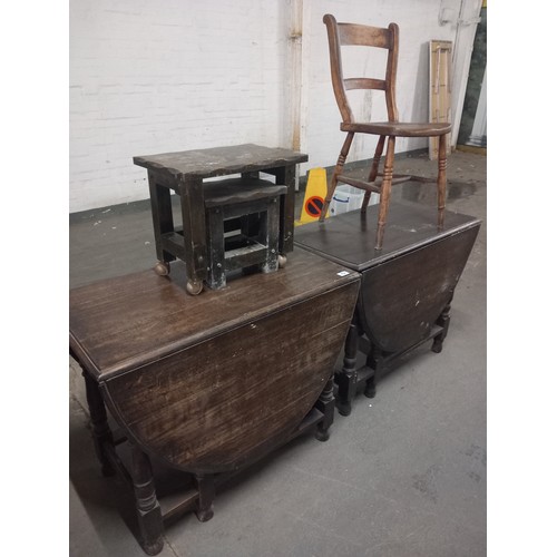 454 - Two drop leaf dining tables, small chair and a nest of tables