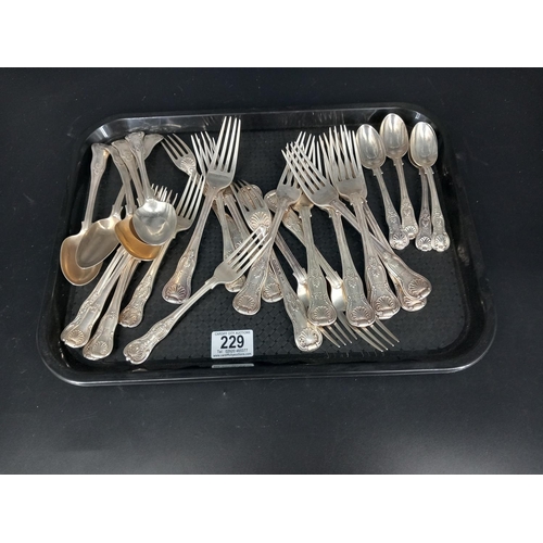 229 - A quantity of Kings pattern hallmarked silver cutlery consisting of 5 dessert spoons (3 being 1854 a... 