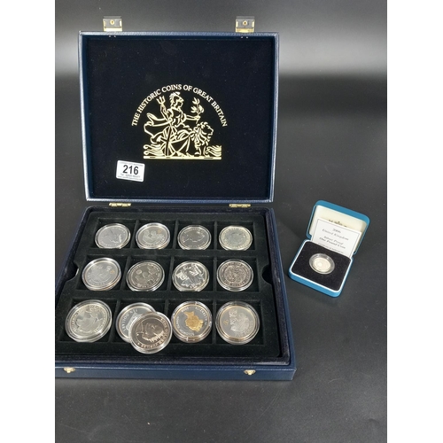216 - 13 historic coins of Great Britain - silver coins (each coin weighs approximately 26 grams) total si...