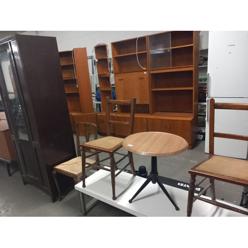 562 - An oak single wardrobe, three bedroom chairs, coffee table etc