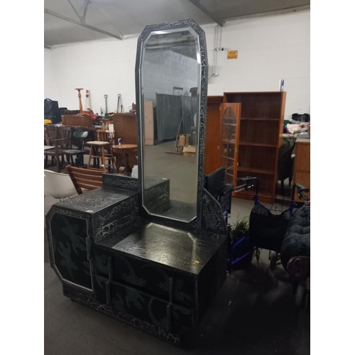 593 - A black laquered dressing table