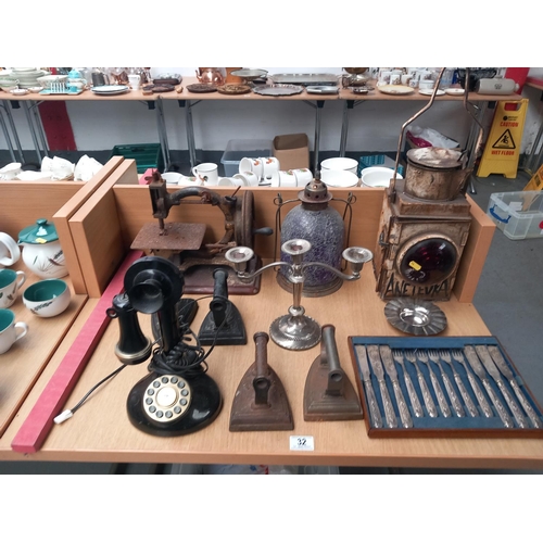 32 - A vintage British Rail lamp, telephone and other metalware