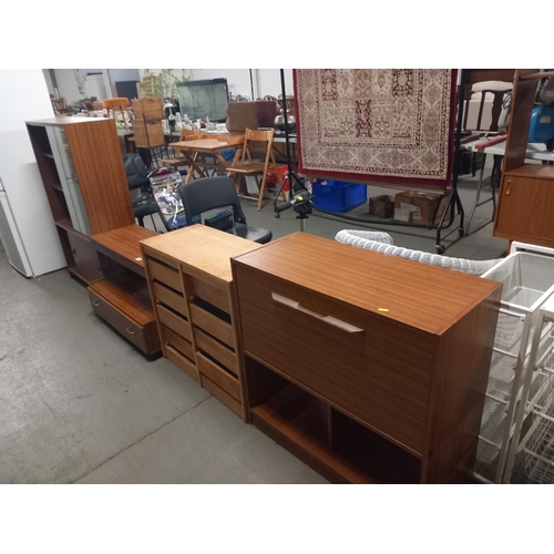 544 - A glass fronted bookcase, hifi cabinet, multidrawer cabinet and one other