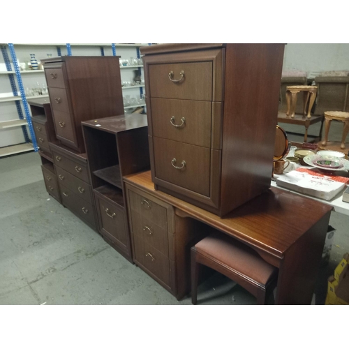 594 - A chest of drawers, four bedside cabinets dressing table with stool mirror missing and one other cab... 