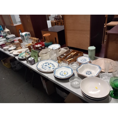 595 - Mixed household china, glassware, cutlery sets, mirrors etc