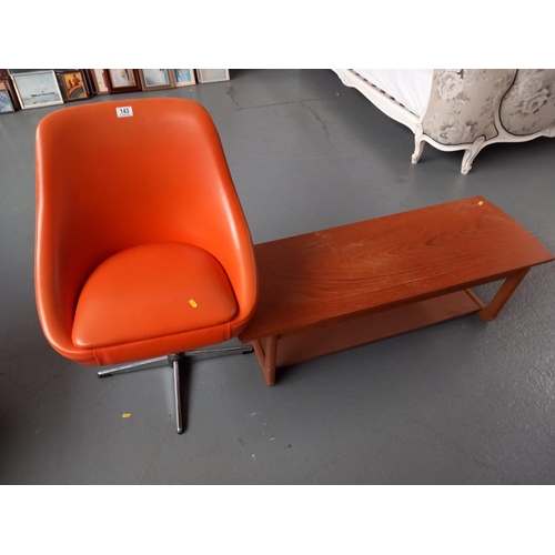 143 - Teak coffee table and retro leatherette swivel chair