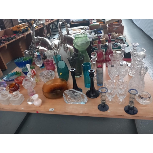 75 - Crystal, cut glass, a pair of ruby cut to clear decanters, etc