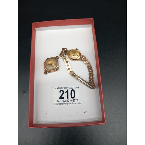 210 - Two 9k gold ladies watches (one with rolled gold strap)