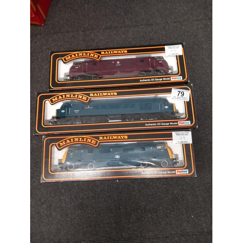 79 - 3 boxed Mainline locomotives - Co Co blue, 4BB diesel hydraulic locomotive maroon and a class 42 BB ... 