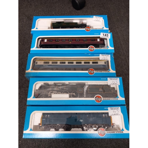 145 - A boxed Airfix 54201-8 1st class inter city open coach MK11 BR blue livery, a boxed Airfix 54121 Roy... 