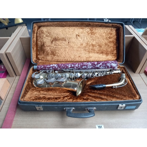 191 - A Rosehill brass saxophone in fitted case