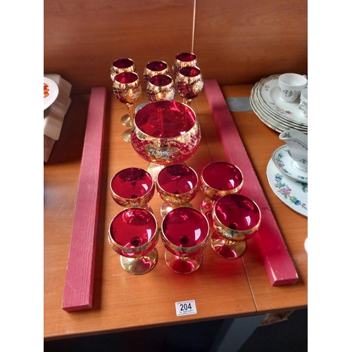 204 - Two sets of venetian glasses to include wine glass and vase