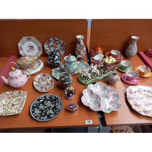 208 - Decorative china and glassware to include Lord Nelson plates, Royal Winton cups and saucers, floral ... 