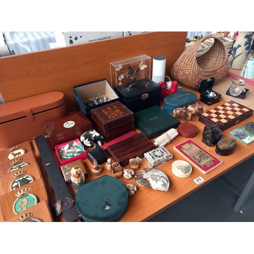 215 - Vintage items to include wooden boxes, chess sets, plaques, pocket watch etc