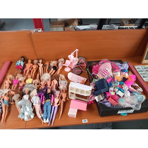 236 - A collection of Barbie, Ken and Sindy dolls, accessories and clothing - some being vintage