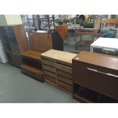 546 - A glass fronted bookcase, hifi cabinet, multidrawer cabinet and one other