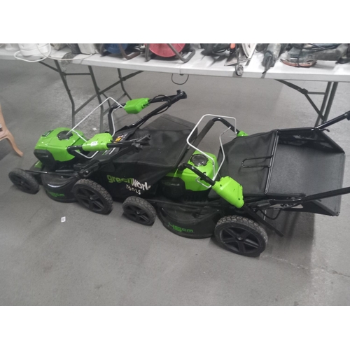 625 - Two Greenwork 40v lithium lawnmowers