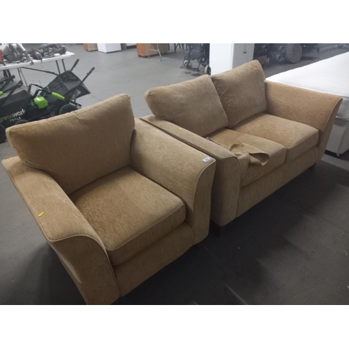 637 - An upholstered two seater sofa with matching armchair