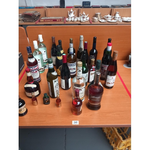 240 - An alcohol lot - 3 bottles of barcardi, contreau, various wines etc