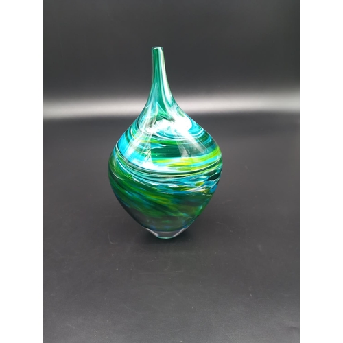 401 - A Teardrop Merge vase by Richard Glass - blue and green swirls - Teign Valley Glass (12 inches tall)