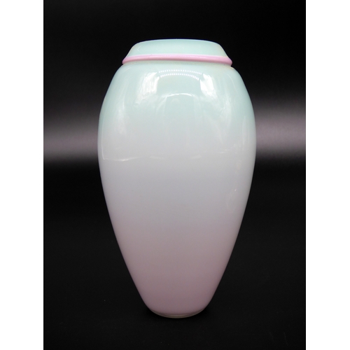 39 - British Studio Glass, green shading to pink vase attributed to Racheal Woodman and Neil Wilkin, unsi... 