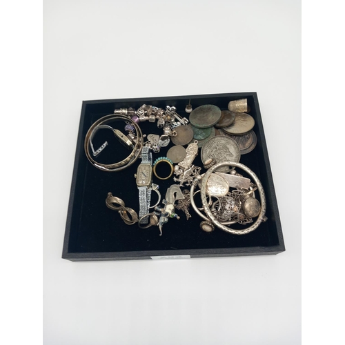 203 - 98 grams of marked silver jewellery together with other costume jewellery and coins