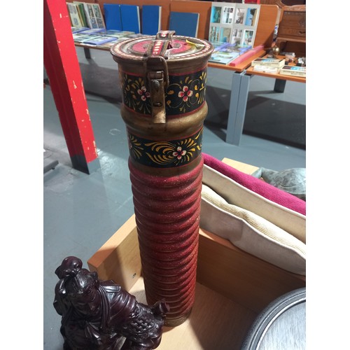 33 - A collection of Chinese wooden items inc. a large figure, an ebonised hardwood low jardiniere
stand ... 