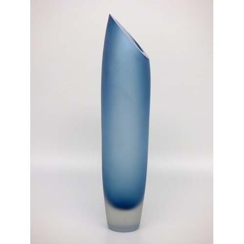 50 - A sculptural tall blue glass vase with satin finish designed by Catherine Hough.

Engraved signature... 