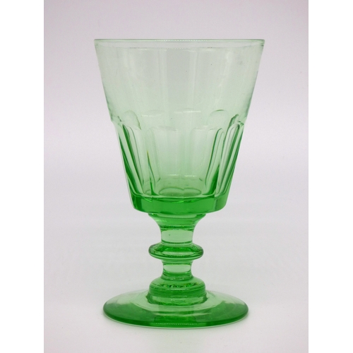 58 - A suite of Victorian apple green uranium cut glass drinking glasses and finger bowls, 36 items in to... 
