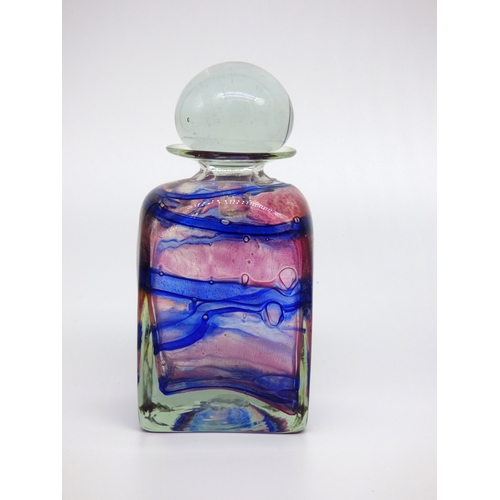 61 - Isle of Wight Studio Glass, a small globe vase, small attenuated bottle and square stoppered bottle ... 