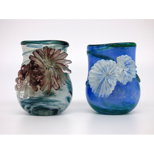 66 - Isle of Wight Studio Glass, two medium Four Seasons vases, Winter and Summer.

Heights 11.5cm.