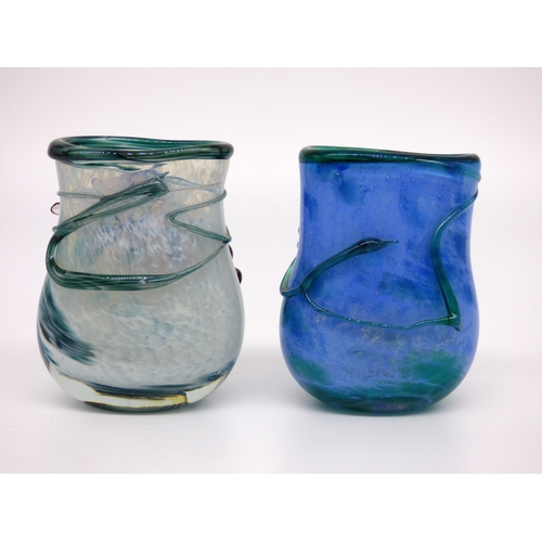 66 - Isle of Wight Studio Glass, two medium Four Seasons vases, Winter and Summer.

Heights 11.5cm.