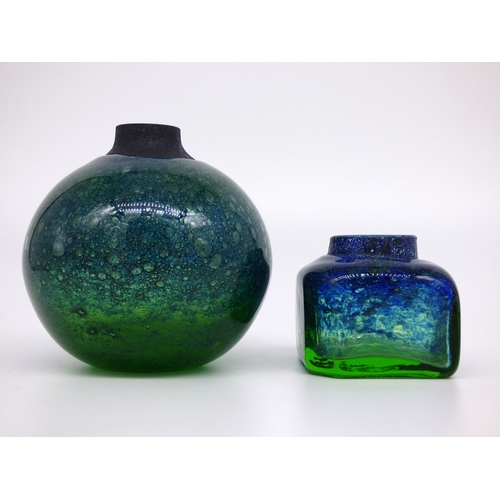 67 - Randsfjord Glass, Benny Moztfeldt, a large globe vase and small square vase, Norway 1970s. 

One wit... 