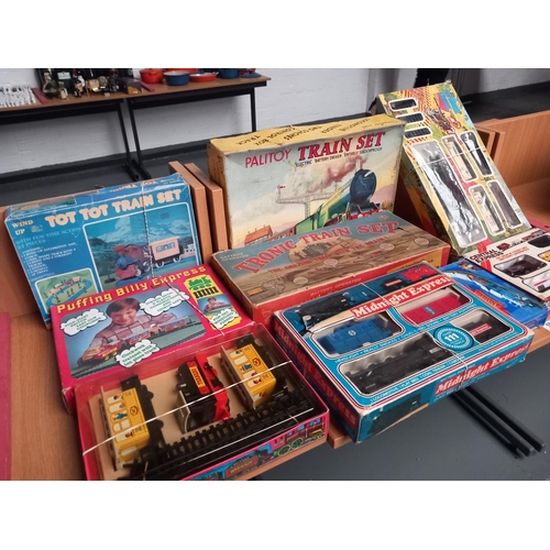 58 - Boxed vintage model railway sets - Tronic train set, Palitoy train set, Puffing Billy Express etc