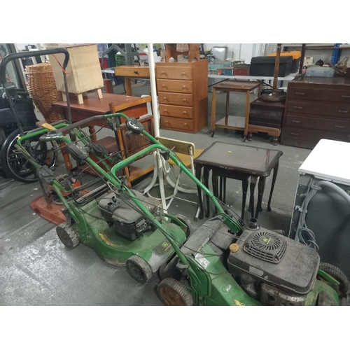 361 - Two John Deere petrol lawnmowers and a petrol Flymo lawnmower