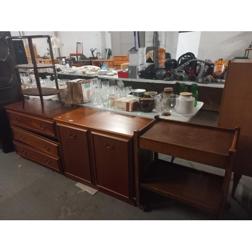 375 - A drinks trolley, chest of drawers, side table and one other cabinet