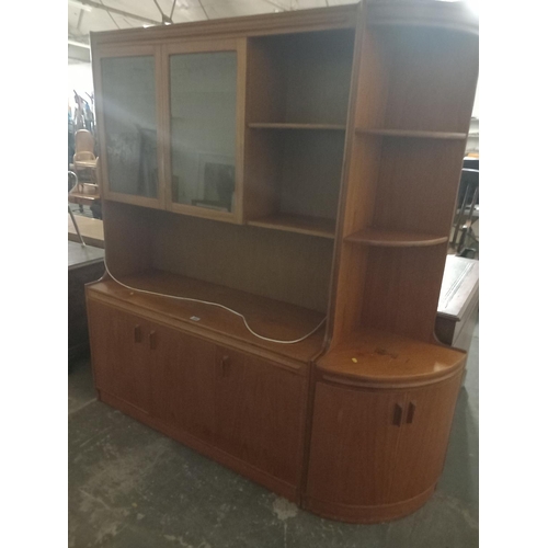 444 - A teak wall unit together with corner cabinet