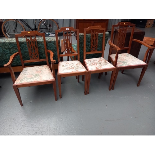 124 - Four Edwardian inlaid dining chairs to include two carvers