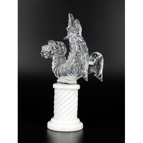 77 - Venini Murano, Napoleone Martinuzzi, clear glass seahorse standing on a white column.

Acid etched m... 