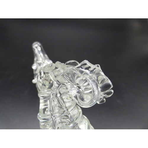 77 - Venini Murano, Napoleone Martinuzzi, clear glass seahorse standing on a white column.

Acid etched m... 