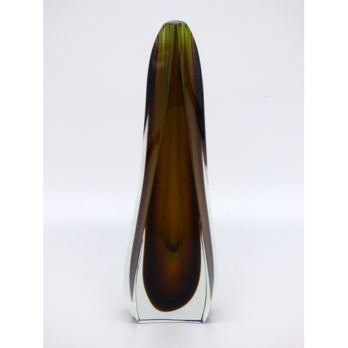 79 - Exbor, Pavel Hlava, cinnamon and green facet cut vase, Czechoslovakia circa 1970.

Height 28cm.