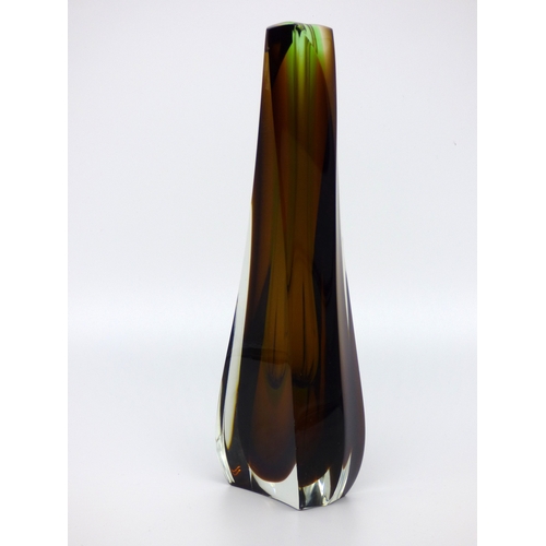 79 - Exbor, Pavel Hlava, cinnamon and green facet cut vase, Czechoslovakia circa 1970.

Height 28cm.