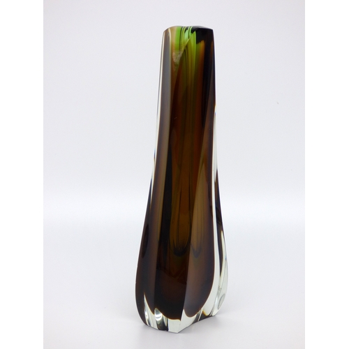 79 - Exbor, Pavel Hlava, cinnamon and green facet cut vase, Czechoslovakia circa 1970.

Height 28cm.