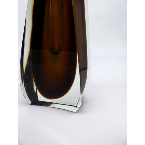 79 - Exbor, Pavel Hlava, cinnamon and green facet cut vase, Czechoslovakia circa 1970.

Height 28cm.