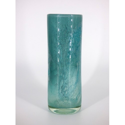 80 - Randsfjord Glass, Benny Motzfeldt, tall green bubbly glass cylinder vase, Norway 1968.

Engraved sig... 