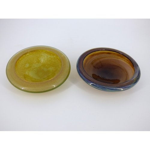 87 - Mdina Glass Malta, two inverted lip bowls yellow ochre and amethyst designed by Michael Harris, circ... 