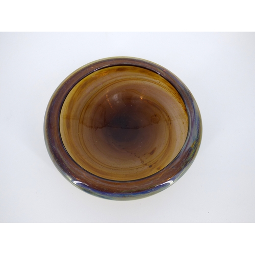 87 - Mdina Glass Malta, two inverted lip bowls yellow ochre and amethyst designed by Michael Harris, circ... 